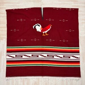 Mexican Serape Poncho Saltillo Style Rooster Design Southwestern Boho Reversible